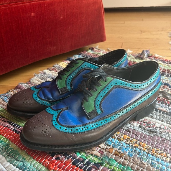 Vintage Men's Blue and Green Leather Oxfords 8M - Picture 4 of 16